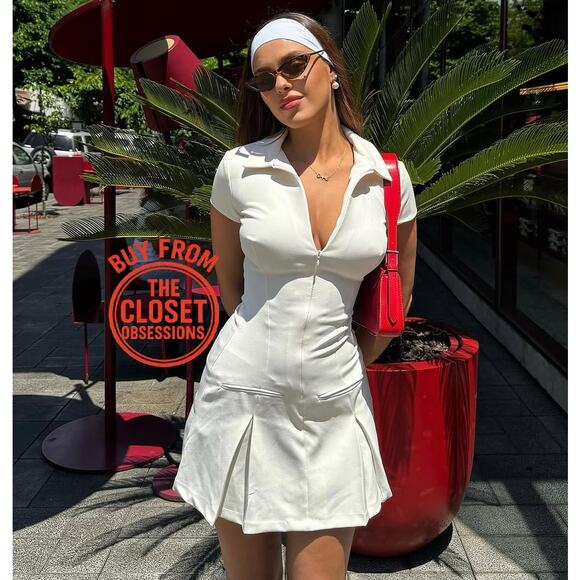 ZARA White Fitted Mini Dress NWT | Blogger Fave Shirt Collar - Picture 2 of 16